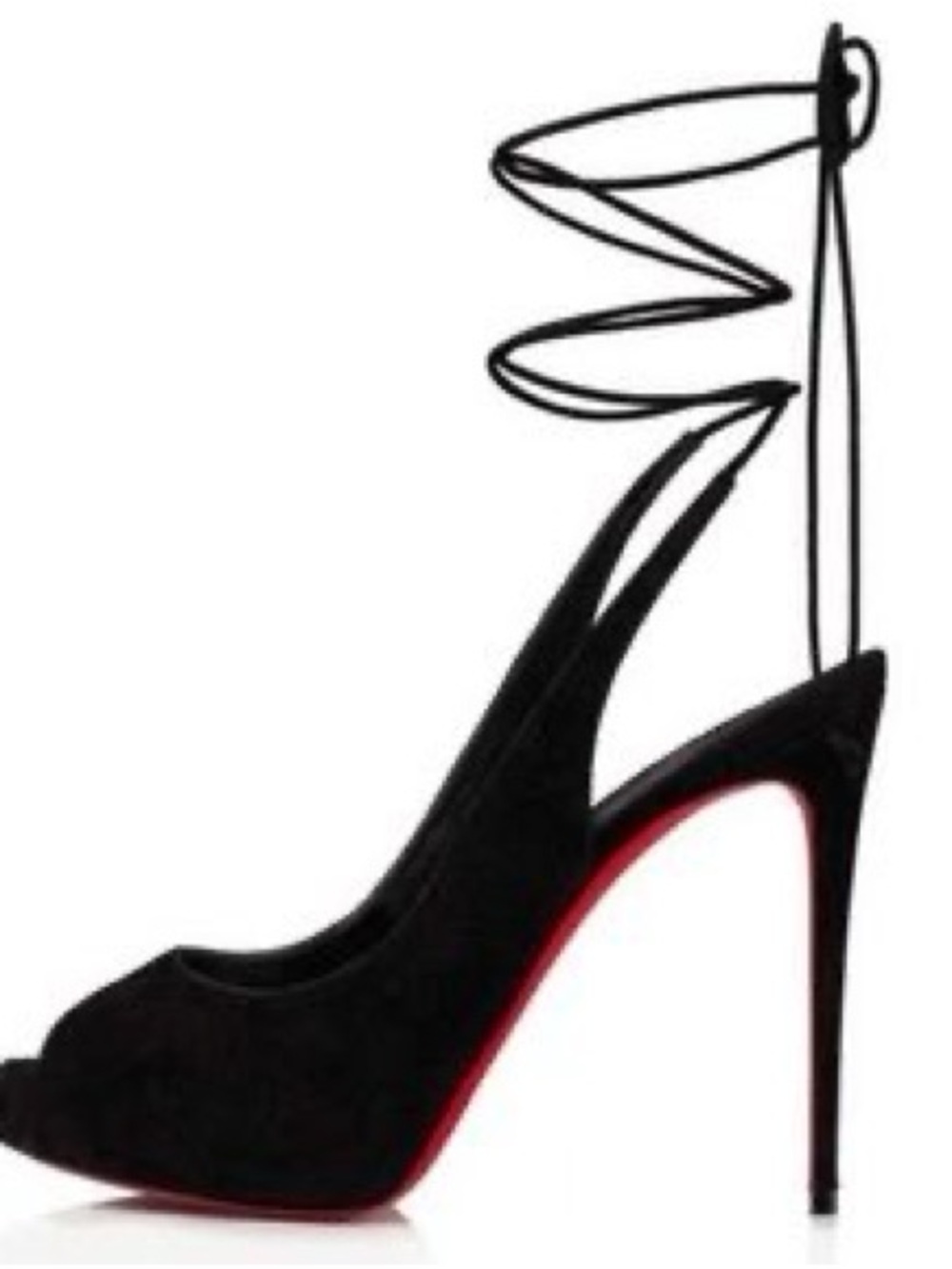 Christian Louboutin Black Suede Lace-Up Peep Toe Stiletto with Red Sole